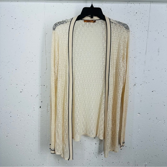 Belldini Women’s size XL Cream With Black Trim Open Front Knit Cardigan Sweater - Picture 1 of 13